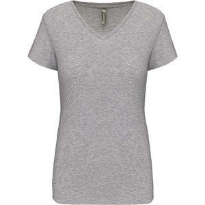 Kariban V-NECK K3015 / Дамска еластична тениска с къс ръкав - светлосив хедър L (203015u4903)