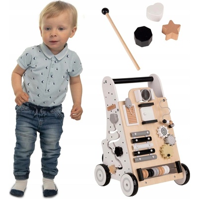 KiddyMoon Dřevěné interaktivní chodítko odrážedlo Pro Děti WK-001