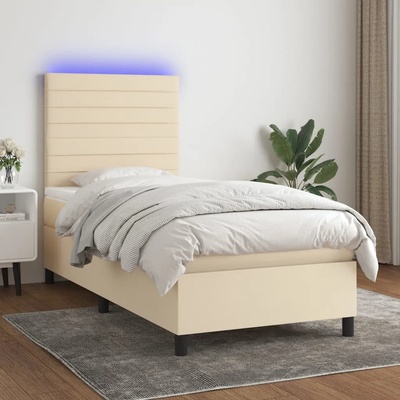 vidaXL Боксспринг легло с матрак и LED, кремаво, 80x200 см, плат (3134914)