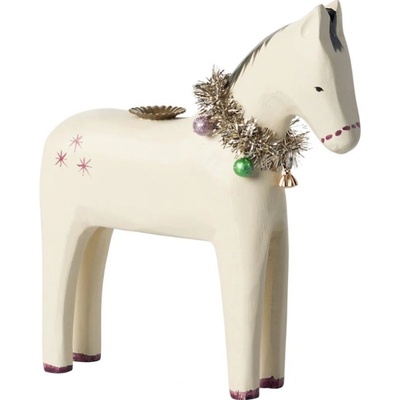 Vánoční dřevěný svícen Horse Off White Maileg