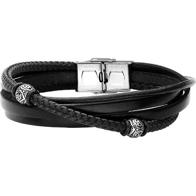 Manoki pánský náramek Ernst z pravé kůže a chirurgické oceli BA654B černá