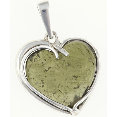 My Moldavite Stříbrný přívěsek s přírodním vltavínem srdce 26 254