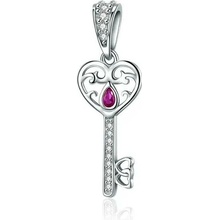 For Silver Přívěsek Klíč s růžovým zirkonem Stříbro 925