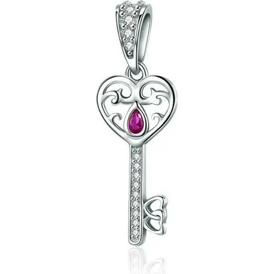 For Silver Přívěsek Klíč s růžovým zirkonem Stříbro 925