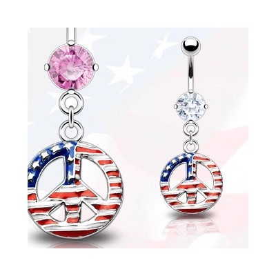 Šperky eshop piercing do pupíku symbol míru americká vlajka Y11.8 růžová P