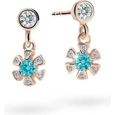 Danfil dětské náušnice kytičky C2156 z růžového zlata s kamínky Mint Green zapínání balónek