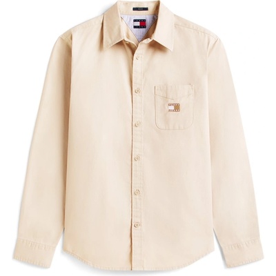 Tommy Hilfiger Риза Tommy Jeans Men's Washed Twill Long Sleeve Plain Shirt - Gulf Sand