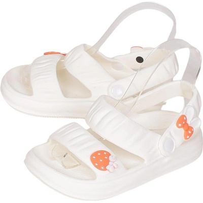 Дамски джапанки в бяло с ягодка и панделка