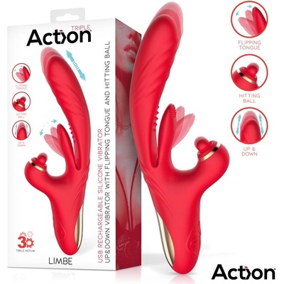 Action Limbe Up & Down Vibrator with Flipping Tongue & Hitting Ball Red