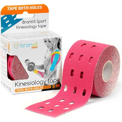 BronVit Sport Kinesio Tape děrovaný tejpovací páska růžová 5 cm x 5 m