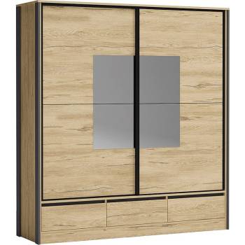 Голд - Аполо Гардероб с плъзгащи врати, три чекмеджета и огледала СОРЕНТО голд силвърджак и графит
