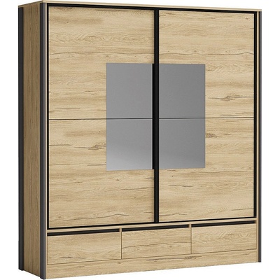 Голд - Аполо Гардероб с плъзгащи врати, три чекмеджета и огледала СОРЕНТО голд силвърджак и графит