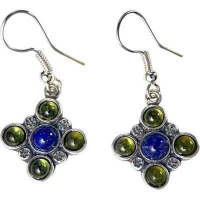 Drakkaria PRAGA středověké stříbrné náušnice peridot a lapis lazuli P44154