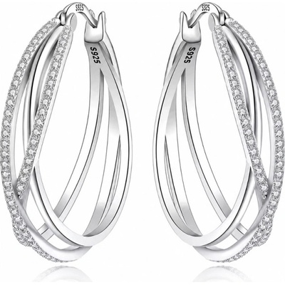 GRACE Silver Jewellery Stříbrné kruhové náušnice se zirkony a proplétaným designem E-OTE4010/424 Stříbrná