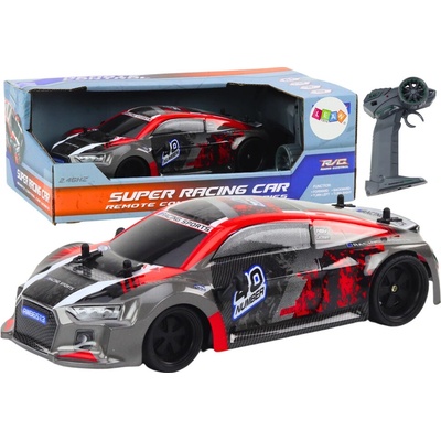 LEAN Toys 18587 RC auto na dálkové ovládání gumová kola Drift, červené 1:18