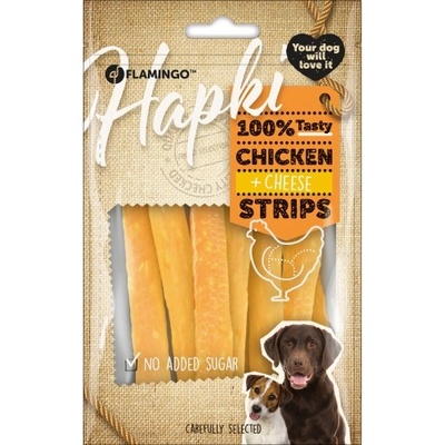 Flamingo Snacks Hapki Strips with chicken Cheese - лакомство за куче, ленти с пиле и сирене - 85 гр, Белгия - 1030696