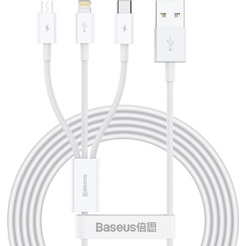 Baseus Кабел за зареждане Baseus Superior, 3in1, Micro USB, Lightning, Type-C, 1.0m, White - 40438 (DE-40438)