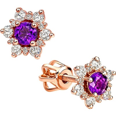 Zlaton Náušnice růžové zlato květina pecky 0.7cm 1.35g s diamanty 0.260ct N15012602115