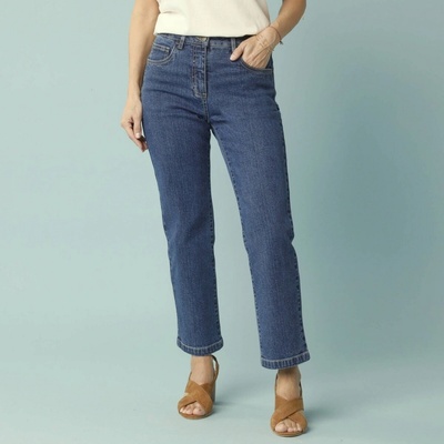 Rovné skrátené džínsy pre nižšiu postavu modrá