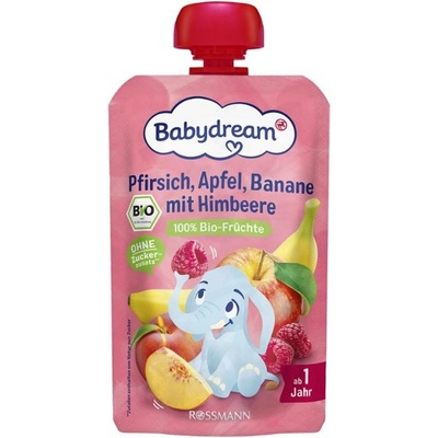 Babydream BIO broskev, jablko, banán a malina 100 g – Sleviste.cz