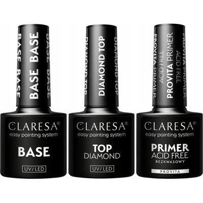 Claresa sada pro hybridní manikúru: báze, top no wipe, primer bez kyselin