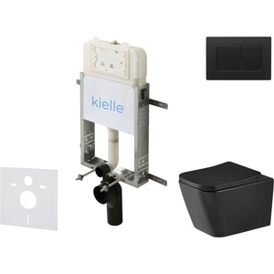 kielle Genesis New - Комплект структура за вграждане, тоалетна чиния Arkas I Vortex, Rimless+, SoftClose седалка и бутон Gemini New III, черен мат 30528SZ96 (30528SZ96)