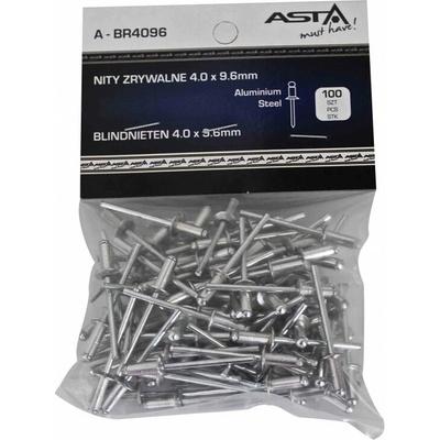 ASTA A-BR4096 Trhací nýty hliník-ocel, 4,0 x 9,6 mm, s plochou hlavou, sada 100 ks
