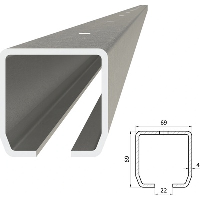 C profil PICOLLO 69 x 69 x 4 x 6000mm s otvormi, pozinkovaný