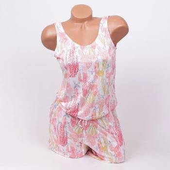 Image 1 of Дамски гащеризон в бяло с розови и жълти кактуси