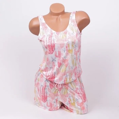 Дамски гащеризон в бяло с розови и жълти кактуси