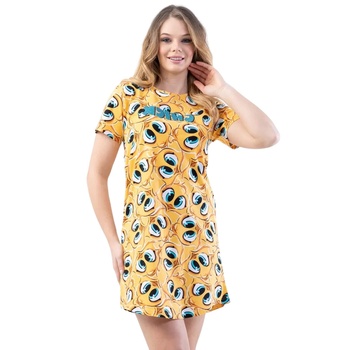 Памучна нощница в жълто с патета