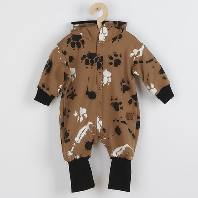 New Baby Kojenecký bavlněný overal s kapucí a oušky Paw hořčicový