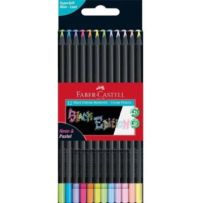 Faber Castell Black Edition 12 dielna sada pastelových a neónových farebných ceruziek s čiernym telom FC116410