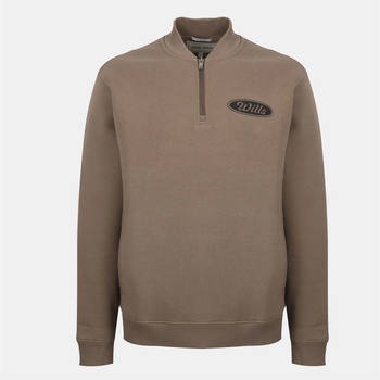 Jack Wills Men's Americano Cotton Long Sleeve Oversized Fit 1/4 Zip Fleece - Fawn