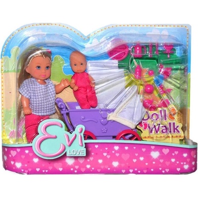 Simba Evi Love Evička doll walk s kočárkem v šatech