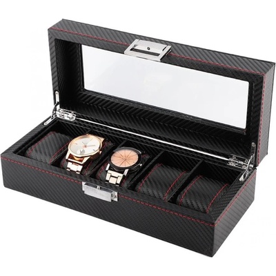 Елегантна кожена карбонова кутия за пет часовника | КУТИИ ЗА ЧАСОВНИЦИ