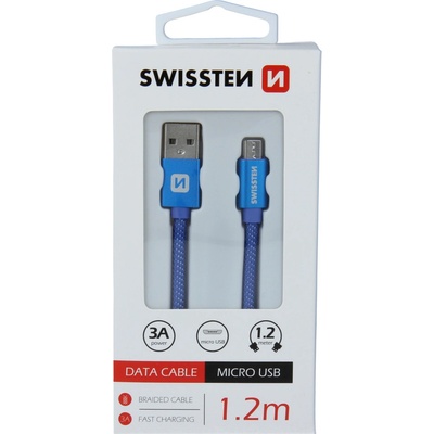 Swissten 71522208 USB 2.0, zástrčka A - zástrčka micro B, opletený, 1,2m, modrý