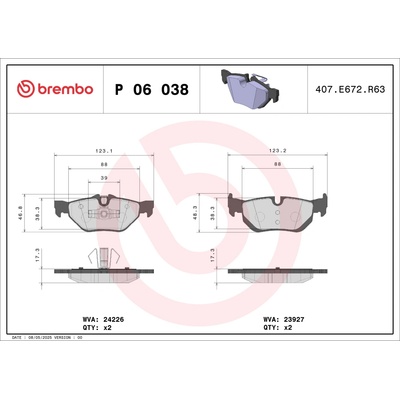 Sada brzdových destiček, vždy 4 kusy v sadě BREMBO P 06 038 (P06038)