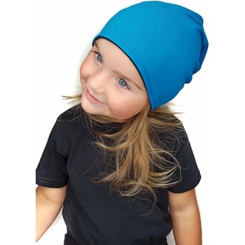 detská bavlnená čiapka obojstranná, čierna+tmavo tyrkysová