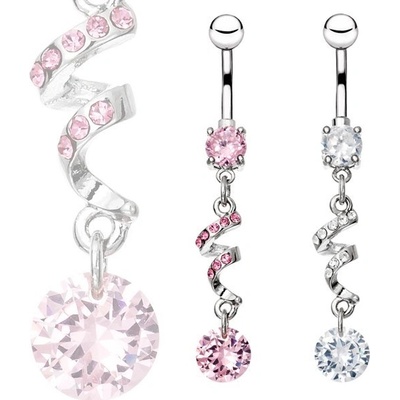 Šperky eshop piercing do bříška z oceli zirkonová spirála a kamínek Z8.4 čirá C