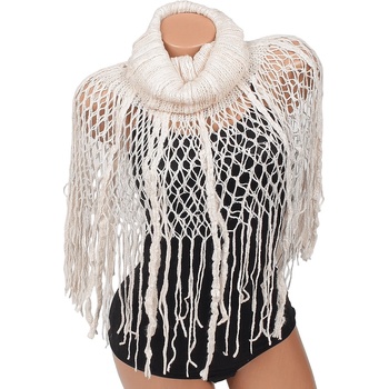 Image 1 of Плетен дамски шал-яка в бежово с ресни