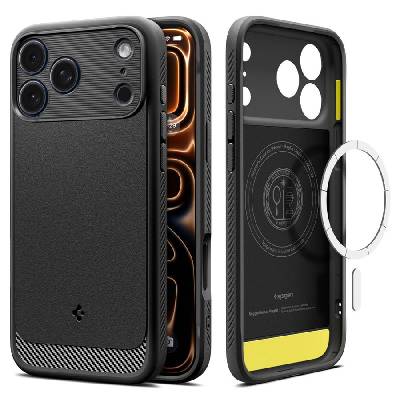 Удароустойчив кейс с MagSafe за iPhone 17 Pro от Spigen Rugged Armor Mag - Matte Black (8800283314618)