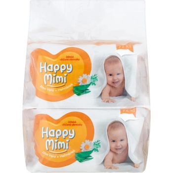 Happy Mimi dětské vlhčené ubrousky Aloe vera + Heřmánek 4 x 72 ks