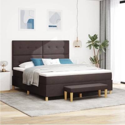 vidaXL Boxspring postel s matrací a lavicí tmavě hnědá textil