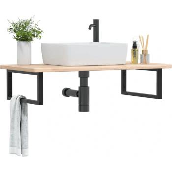 vidaXL Стенен рафт за мивка, стомана и масивно дърво дъб (3302385)