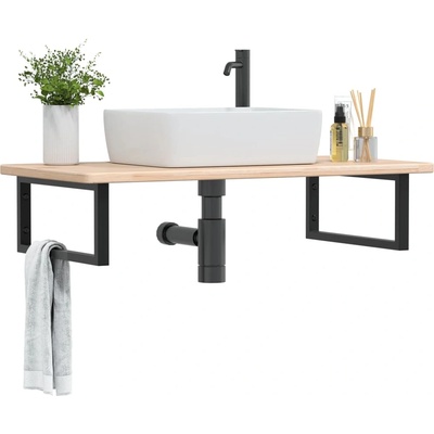 vidaXL Стенен рафт за мивка, стомана и масивно дърво дъб (3302385)