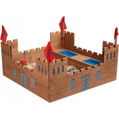 Playtive Dřevěné pískoviště s úložným prostorem Rytířský hrad 113x113x70cm