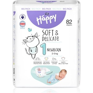 Bella Baby Happy Soft&Delicate еднократни пелени с каналчета Newborn 2-5 kg 82 бр