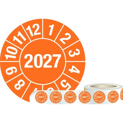 Kontrolná nálepka 2027, oranžová, samolepka, , 30 mm, 1 rolka = 1000 ks