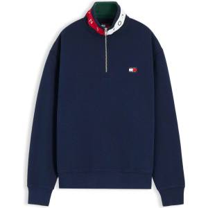 Tommy Hilfiger Mens 1/4 Zip Collar Logo Cotton Fleece - Dark Blue